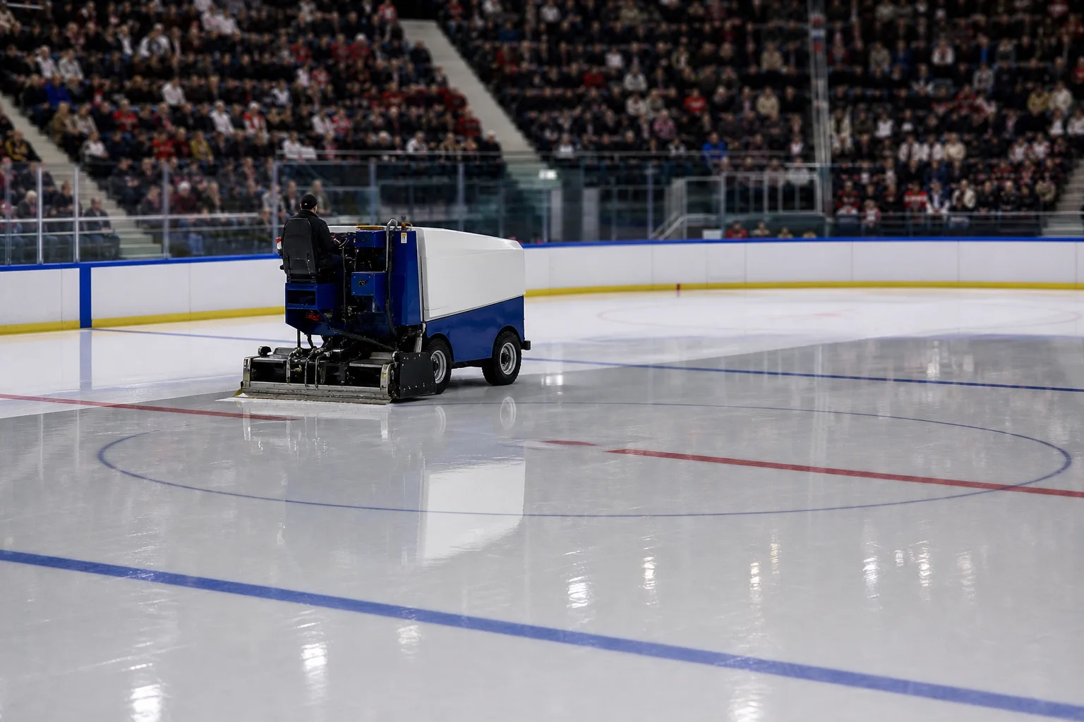 Ismaskin på isen inför en match i Hockey VM 2027