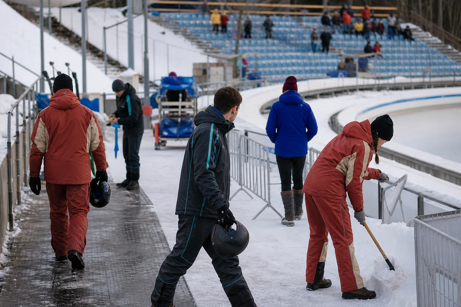 Svenska längdskidåkare firar tillsammans vid ett olympiskt vintermål.